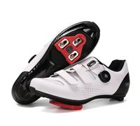 FANSU Cycling Shoes for Mens Womens, Anti-Slip Road Bike Shoes MTB Shoes with Hook and Loop & Rotating Shoelaces, Bikes Footwear Compatible SPD and SPD-SL (White,9)