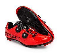 FANSU Cycling Shoes Mens Womens, Anti-Slip Road Bike Shoes MTB Shoes with Rotating Laces, Compatible SPD and SPD-SL Red & Blue Bikes Footwear for Indoor Outdoor (Red,7)