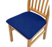 FANSU Dining Chair Seat Covers with Ties, Solid Color Chair Seat Covers Set of 1 2 4 6, Elastic Stretch Chair Seat Slipcovers Non Slip Protector Cover for Kitchen Office (4 Pieces,Royal Blue)
