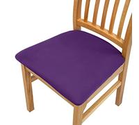 FANSU Dining Chair Seat Covers with Ties, Solid Color Chair Seat Covers Set of 1 2 4 6, Elastic Stretch Chair Seat Slipcovers Non Slip Protector Cover for Kitchen Office (4 Pieces,Purple)