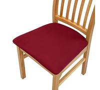 FANSU Dining Chair Seat Covers with Ties, Solid Color Chair Seat Covers Set of 1 2 4 6, Elastic Stretch Chair Seat Slipcovers Non Slip Protector Cover for Kitchen Office (6 Pieces,Red)