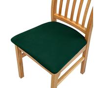 FANSU Dining Chair Seat Covers with Ties, Solid Color Chair Seat Covers Set of 1 2 4 6, Elastic Stretch Chair Seat Slipcovers Non Slip Protector Cover for Kitchen Office (4 Pieces,Green)
