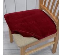 FANSU Dining Chair Seat Covers with Ties, Velvet Flannel Chair Seat Covers Set of 1 2 4 6, Elastic Stretch Chair Seat Slipcovers Non Slip Protector Cover for Kitchen (Wine Red,2 Pieces)