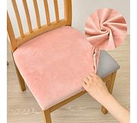 FANSU Dining Room Chair Seat Covers Set of 1 2 4 6, Velvet Stretch Chair Seat Covers Elastic Non Slip Chair Seat Slipcovers with Ties Protector Cover for Kitchen Office (Pink,2 Pieces)