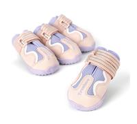 FANSU Dog Boots 4 Pieces, Winter Dog Shoes Warm Dog Paw Protectors for Medium Large Dogs, Plush Dog Walking Boots, Dogs Boots for Ourdoor Walking Indoor Hardfloor (XXL(6#),Pink/Purple)