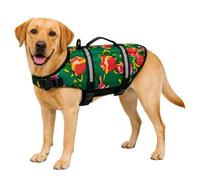FANSU Dog Life Jacket with Lift Handle, Reflective Dog Life Vest for Swimming & Boating, Adjustable Puppy Buoyancy Aid with Extra Floatation for Small Medium Large Dogs (M,Red flowers)