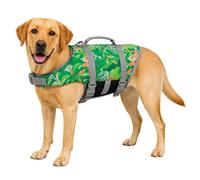 FANSU Dog Life Jacket with Lift Handle, Reflective Dog Life Vest for Swimming & Boating, Adjustable Puppy Buoyancy Aid with Extra Floatation for Small Medium Large Dogs (L,Green leaves)