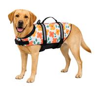 FANSU Dog Life Jacket with Lift Handle, Reflective Dog Life Vest for Swimming & Boating, Adjustable Puppy Buoyancy Aid with Extra Floatation for Small Medium Large Dogs (XXL,Orange flowers)