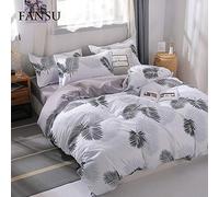 FANSU Duvet Cover Bedding Set 4-Piec, Modern Brushed Microfiber 1x Quilt Cover 1 x Flat Sheet 2 x Pillowcases for Kids Bedroom Double Size (220x240cm-2.2M,Gray palm leaf)