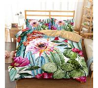 FANSU Duvet Cover & Pillowcase Bedding Set, Quilt Case with Zipper Closure Single/Double King Bed Super King Microfiber Duvet Set 3D Flower Plant Print (Cactus,200x200cm(3pcs))