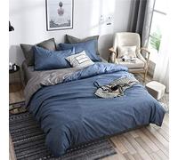 FANSU Duvet Cover Set 4 Piece, Microfiber Plain Plaid Bedding Sets Duvet Set 2 x Pillowcases 1 x Quilt Case 1 x Flat Sheet for Double King Single Size Bed (King-220x230cm,blue grey)
