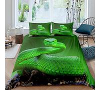 FANSU Duvet Cover with Pillow Case, Easy Care Duvet Cover Set for Double Single Super King Size, Polyester Bedding Set With Duvet Cover for Kids Boys Girls - 3D Snake Print (green,135x200cm)