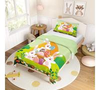 FANSU Easter Duvet Cover Set 2 Pieces Kids Boys Girls Single Bedding Spring Easter Egg Bunny Print Soft Microfiber Comforter Quilt Cover with Matching Pillowcase (Garden,100x135cm)