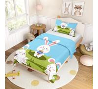 FANSU Easter Duvet Cover Set 2 Pieces Kids Boys Girls Single Bedding Spring Easter Egg Bunny Print Soft Microfiber Comforter Quilt Cover with Matching Pillowcase (Three Rabbits,100x135cm)