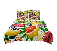 FANSU Elegant Bedding Duvet Cover Sets 3D, Complete Set Duvet Cover Pillowcase, Polyester Microfiber Zip Easy Care Single Double King Size Bed - Fruit Print (Fruit feast,135x200cm(2pcs))