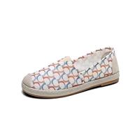 FANSU Espadrilles Women, Colorful Semicircle Printing Comfortable and Portable Canvas Shoes Women, Unisex Espadrilles, Casual Ladies Flat Shoes, Fashion Slip On Trainer (Red,3.5)