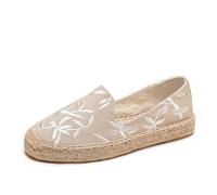 FANSU Espadrilles Women, Comfortable and Portable Women's Embroidery Flowers Leaves Espadrille Shoes, Slip-on Flat Espadrilles, Ladies Canvas Shoes No Laces White