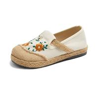 FANSU Espadrilles Women, Ethnic Embroidery Comfortable and Portable Canvas Shoes Women, Unisex Espadrilles, Casual Ladies Flat Shoes, Fashion Slip On Trainer (Beige,5)