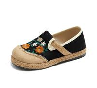 FANSU Espadrilles Women, Ethnic Embroidery Comfortable and Portable Canvas Shoes Women, Unisex Espadrilles, Casual Ladies Flat Shoes, Fashion Slip On Trainer (Black,5)