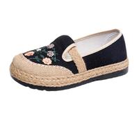 FANSU Espadrilles Women Flat, Embroidery Chinese Style Canvas Shoes Women Size 3.5-7 Breathable Slip On Espadrilles Casual Fashion Classic Low-Top Ladies Walking Flat Shoes (Black,6)