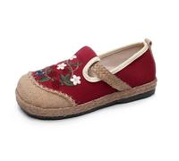 FANSU Espadrilles Women, Plumeria Embroidery Comfortable and Portable Canvas Shoes Women, Unisex Espadrilles, Casual Ladies Flat Shoes, Fashion Slip On Trainer (Red,3)