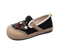FANSU Espadrilles Women, Plumeria Embroidery Comfortable and Portable Canvas Shoes Women, Unisex Espadrilles, Casual Ladies Flat Shoes, Fashion Slip On Trainer (Black,5.5)