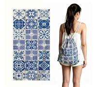 FANSU European Ethnic Style 2-In-1 Convertible Beach Towel & Drawstring Backpack, Sandproof Quick Dry Microfibre Lightweight Foldable Beach Towel for Sports Travel Camping (Blue,70x140cm)