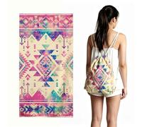 FANSU European Ethnic Style 2-In-1 Convertible Beach Towel & Drawstring Backpack, Sandproof Quick Dry Microfibre Lightweight Foldable Beach Towel for Sports Travel Camping (Retro,80x160cm)