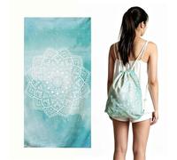 FANSU European Retro Style 2-In-1 Convertible Beach Towel & Drawstring Backpack, Sandproof Quick Dry Microfibre Lightweight Foldable Beach Towel for Sports Travel Camping (Teal,90x180cm)