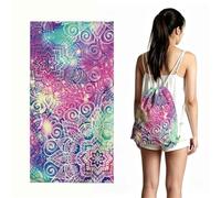 FANSU European Retro Style 2-In-1 Convertible Beach Towel & Drawstring Backpack, Sandproof Quick Dry Microfibre Lightweight Foldable Beach Towel for Sports Travel Camping (Purple,70x140cm)