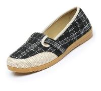 FANSU Fashion Plaid Texture Espadrilles Women, Comfortable Breathable Canvas Shoes Women, Unisex Soft Sole Espadrilles, Casual Versatile Ladies Flat Shoes, Slip On Trainer (Black,7)