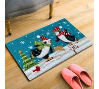 FANSU Fleece Bath Mat Christmas Print Bathroom Mat, Non-Slip Bath Mats for Inside Bath, Absorbent Bathroom Rug Machine-Washable Floor Mat Bathroom Accessory (60x90cm,Penguin)