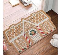 FANSU Fleece Bath Mat Christmas Print Bathroom Mat, Non-Slip Bath Mats for Inside Bath, Absorbent Bathroom Rug Machine-Washable Floor Mat Bathroom Accessory (40x60cm,Biscuit House)