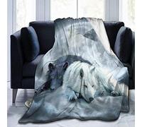 FANSU Fleece Throw Blanket, Kids Adults Microfiber Soft Warm Fluffy Lightweight 3D Printed Flannel Blankets Bed Sofa Blanket Bedspread for Bedroom Sleeping and Camping (White wolf,150x100cm)