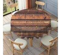 FANSU Floor Length Round Tablecloth for Circular Table 90-178cm, Table Cover Protector Waterproof Wipe Clean Washable for Dining Room, Balcony, Outdoor Garden (Brown wood grain 7,90cm)