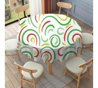 FANSU Floor Length Round Tablecloth for Circular Table 90-178cm, Table Cover Protector Waterproof Wipe Clean Washable for Dining Room, Balcony, Outdoor Garden (Green red,127cm)