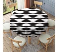 FANSU Floor Length Round Tablecloth for Circular Table 90-178cm, Table Cover Protector Waterproof Wipe Clean Washable for Dining Room, Balcony, Outdoor Garden (Simple waves,90cm)