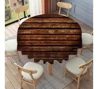 FANSU Floor Length Round Tablecloth for Circular Table 90-178cm, Table Cover Protector Waterproof Wipe Clean Washable for Dining Room, Balcony, Outdoor Garden (Wood board 10,127cm)