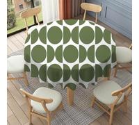 FANSU Floor Length Round Tablecloth for Circular Table 90-178cm, Table Cover Protector Waterproof Wipe Clean Washable for Dining Room, Balcony, Outdoor Garden (Green circle,137cm)