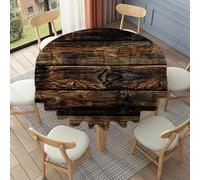 FANSU Floor Length Round Tablecloth for Circular Table 90-178cm, Table Cover Protector Waterproof Wipe Clean Washable for Dining Room, Balcony, Outdoor Garden (Brown wood grain 4,90cm)