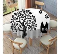 FANSU Floor Length Round Tablecloth for Circular Table 90-178cm, Table Cover Protector Waterproof Wipe Clean Washable for Dining Room, Balcony, Outdoor Garden (Cute cat,90cm)