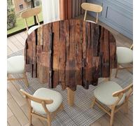 FANSU Floor Length Round Tablecloth for Circular Table 90-178cm, Table Cover Protector Waterproof Wipe Clean Washable for Dining Room, Balcony, Outdoor Garden (Wood board 6,100cm)