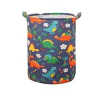FANSU Foldable Laundry Basket Large Round Waterproof Collapsible Washing Basket with Handles - Dirty Clothes/Toys Storage Basket for Bedroom, Bathroom, University (40x50cm-2pcs,Dinosaur)