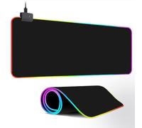 FANSU Gaming Mouse Pad RGB Large Solid Color Mouse Mat, Cool LED Light Up Desk Pad, Non-Slip Rubber Base, Soft Fabric Surface Computer Keyboard Mousepad for Game Lover (Black,250x350x4mm)