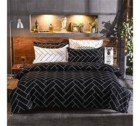 FANSU Geometry Duvet Cover Set Bedding Sets 4 Piece for Boy Girl Double King Single Size Bed, Microfiber Duvet Set 2 x Pillowcases 1 x Quilt Case 1 x Flat Sheet (Chevron black,200x200cm)
