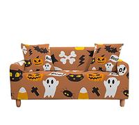 FANSU Halloween Sofa Cover Pumpkin & Ghost Printed Stretch Universal Sofa Slipcovers, Settee Loveseat Couch Home Decor, Soft Removable Washable Pet Furniture Protector (Halloween J,3 seater)