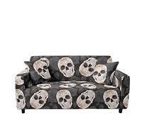 FANSU Halloween Sofa Cover Slipcover Stretch Furniture Cover 3D Skull Print Universal Settee Couch Cover Home Decor, Non Slip Soft Removable Washable Pet Protector (Black Rose,3 seater)