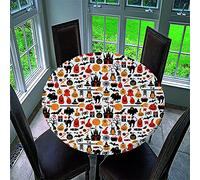 FANSU Halloween Table Cloths Round, Waterproof Washable Oil-Proof Pumpkin Fear Style Tablecloth Outdoor Elastic Edge Table Cover for Kitchen Party Garden Dinning Decoration (White pumpkin,130cm)