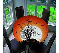 FANSU Halloween Table Cloths Round, Waterproof Washable Oil-Proof Pumpkin Fear Style Tablecloth Outdoor Elastic Edge Table Cover for Kitchen Party Garden Dinning Decoration (Orange pumpkin,170cm)