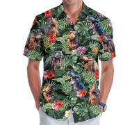 FANSU Hawaiian Shirts for Men Short Sleeve, Summer Floral Hawaiian Shirts Button Down Regular Fit Casual Funky Large S-5XL for Beach Party, Holiday, Surf, Sailboat (Tyrannosaurus Rex,3XL)